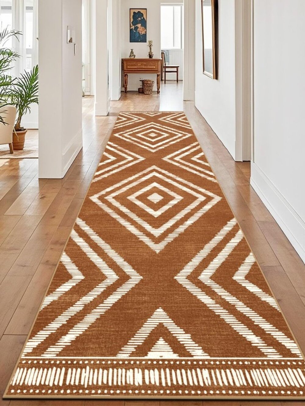 Boho Runner Rugs for Hallway 2.6x12ft Non Slip, Long Brown Washable Farmhouse